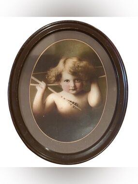 Vintage Oval Framed Cherub Angel Portrait